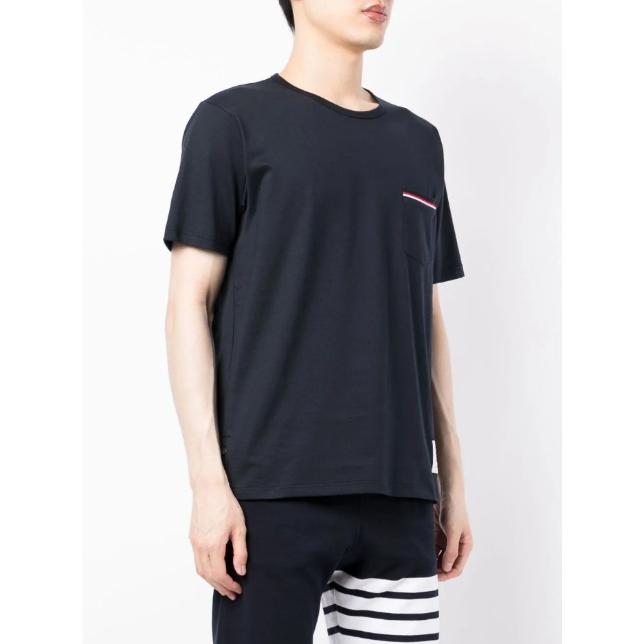 Thom Browne Black Milano Cotton Pocket Tee Rwb Stripe Sz 2 M Msrp $490 Ptp 19.5"